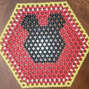 Mickey Mouse Beaded Doily. 8mm Faceted Beaded Hexagon Decor Accent.